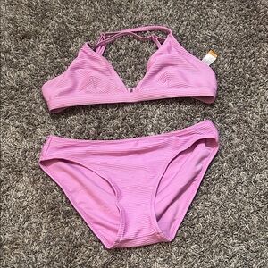No Boundaries Pink Ribbed Triangle Bikini Set